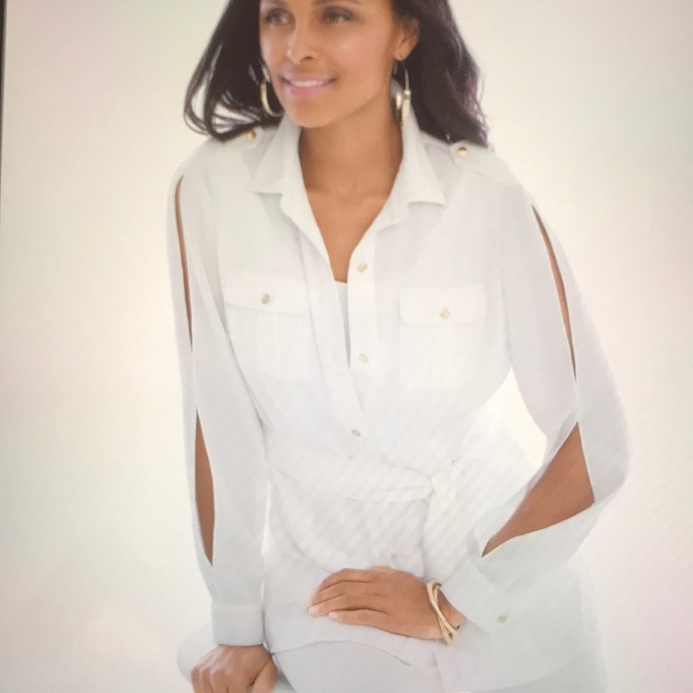 Chico’s White Cold-Shoulder Utility Jacket